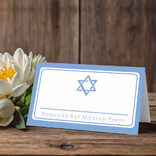 Tarjeta De Asiento Fiesta de Bat Mitzvah Estrella azul clara de David