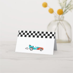 Tarjeta De Asiento Fiesta de cumpleaños de Blue Race Car Boy