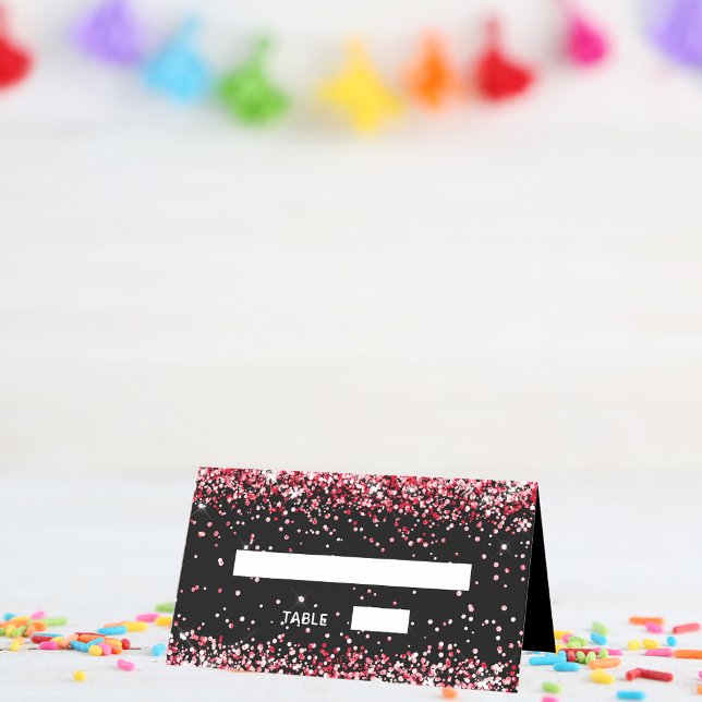 Tarjeta De Asiento fiesta de cumpleaños de confetti rojo negro (Subido por el creador)