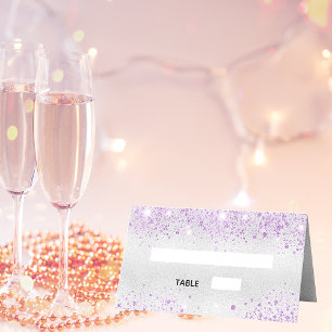 Tarjeta De Asiento Fiesta de cumpleaños plata purpurina púrpura polvo