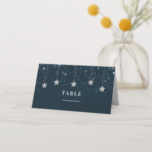 Tarjeta De Asiento Fiesta de estrellas celestiales azules de plata en