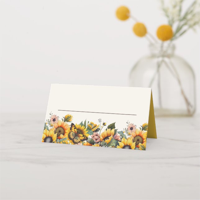 Tarjeta De Asiento Fiesta de girasoles y mariposas  (Anverso)