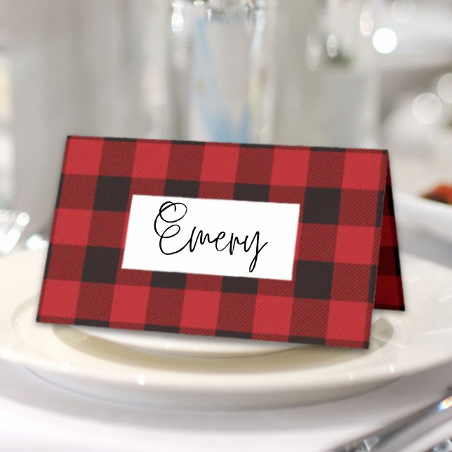 Tarjeta De Asiento fiesta de manteca de búfalo rojo de leñador de inv (rustic winter lumberjack red buffalo plaid party place card)