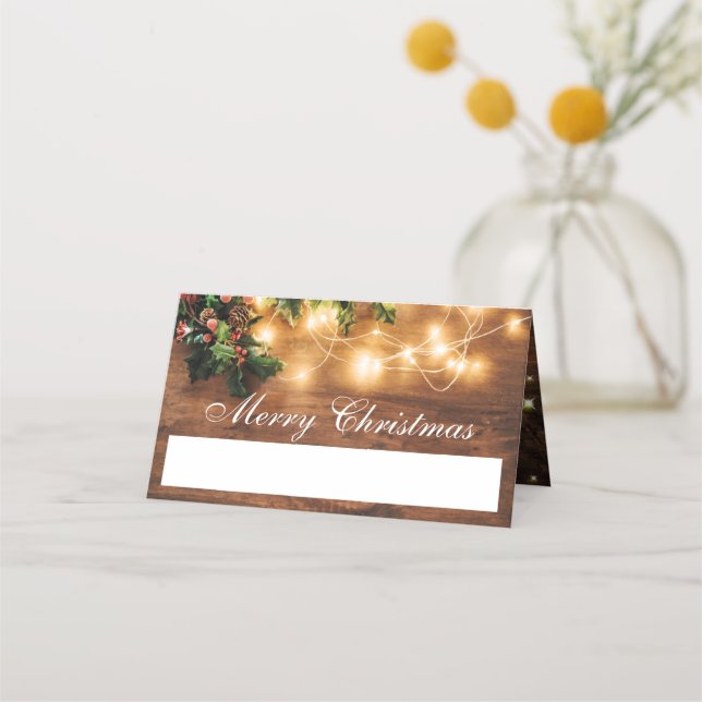 Tarjeta De Asiento Fiesta de Mistletoe Branch Rustic Holiday Navidade (Anverso)
