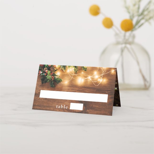 Tarjeta De Asiento Fiesta de Mistletoe Branch Rustic Holiday Navidade (Anverso)