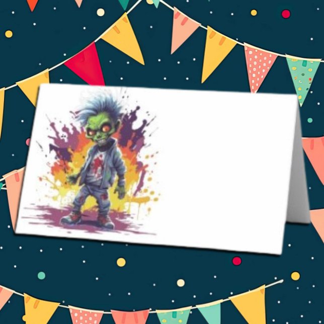 Tarjeta De Asiento fiesta de niños con temática zombie (Zombie Walkers,  Your birthday party won't be complete without an array of gruesome zombie props! )