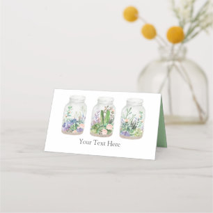 Tarjeta De Asiento Fiesta Elegante Terrario Floral Suculento Regadera