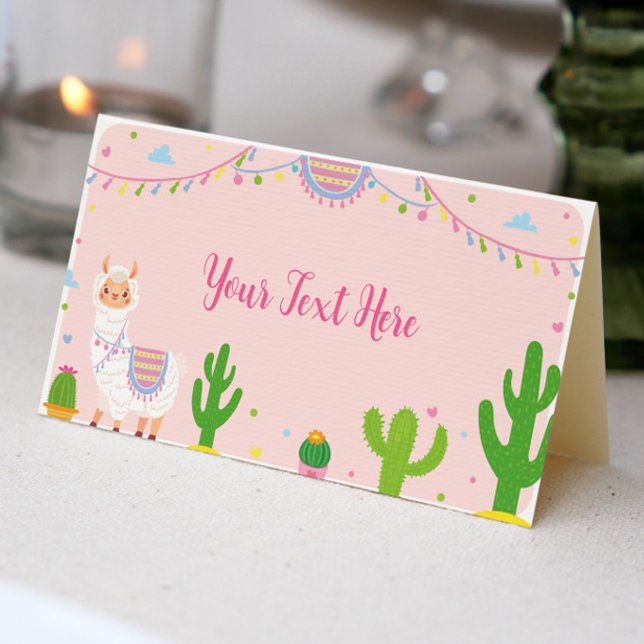 Tarjeta De Asiento Fiesta Llama Fun Chica Birthday Place Card (Subido por el creador)