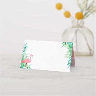 Tarjeta De Asiento Flamingo acuático y hojas de palma Boda tropical