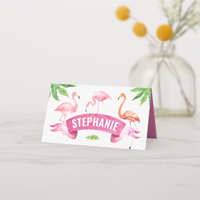 Tarjeta De Asiento Flamingo Place Card, Tropical (Anverso)