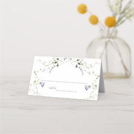 Tarjeta De Asiento Flor azul acuarela Elegante Boda
