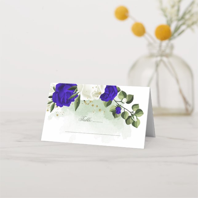 Tarjeta De Asiento flor azul y blanca real (Anverso)