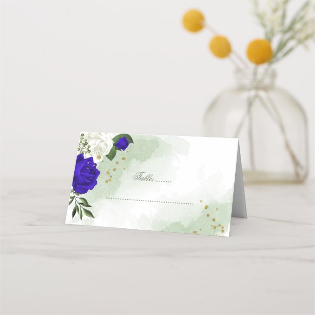 Tarjeta De Asiento flor azul y blanca real (Anverso)