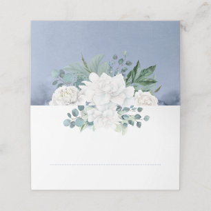 Tarjeta De Asiento Flor blanca Dusty Azul Elegante