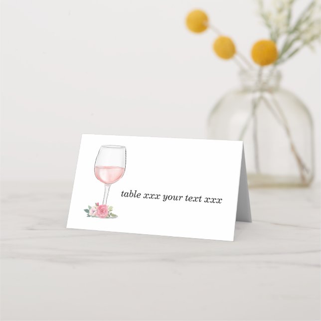 Tarjeta De Asiento Flor de acuarela romántica, vaso de vino (Anverso)
