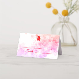 Tarjeta De Asiento Flor de cerezo de color boda rojo chino