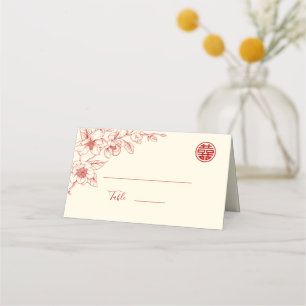 Tarjeta De Asiento Flor de crema roja   Boda chino