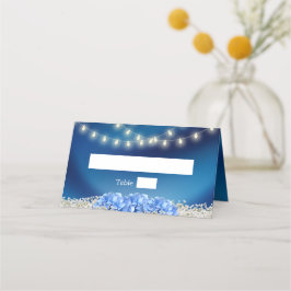 Tarjeta De Asiento Flor de Hortensia Azul Bodas Modernas de Azul Mari