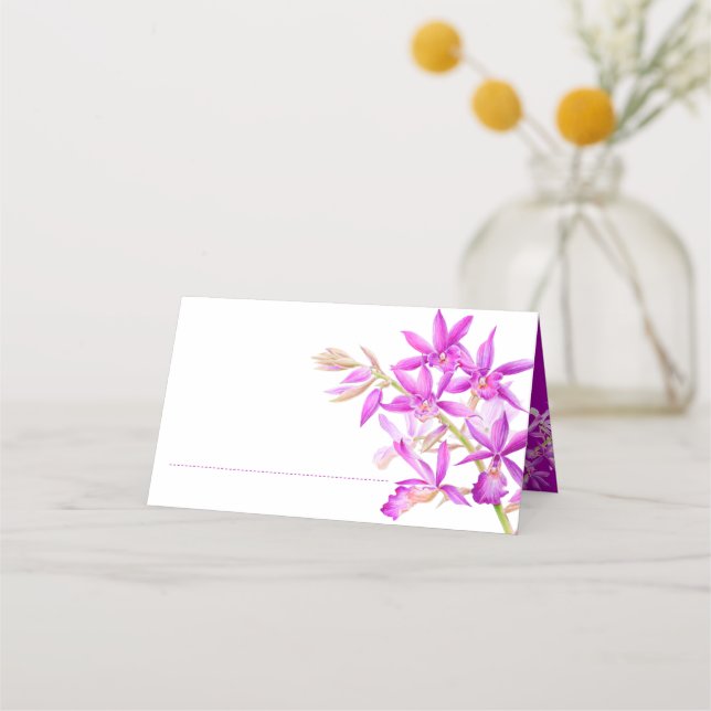 Tarjeta De Asiento flor de orquídea púrpura boda acuarela (Anverso)
