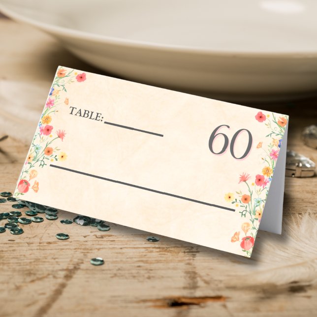 Tarjeta De Asiento Flor elegante 60 años Fiesta Floral 60 cumpleaños (Subido por el creador)