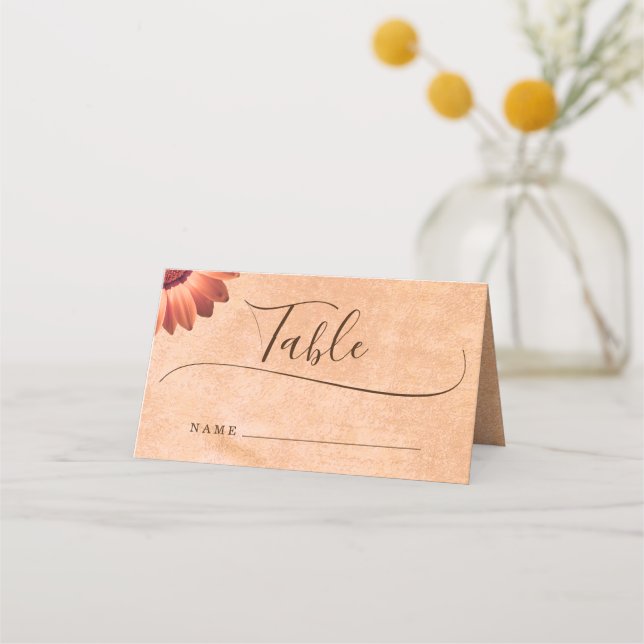 Tarjeta De Asiento Flor Gerbera en el Boda de melocotón abstracto (Anverso)