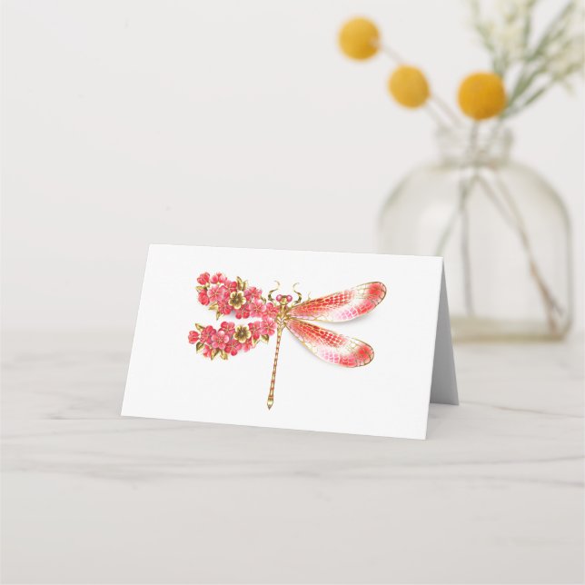 Tarjeta De Asiento Flor libélula con sakura de joyas (Anverso)