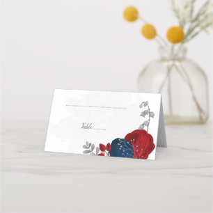 Tarjeta De Asiento flor roja y azul marino oscuro plan boda botánico