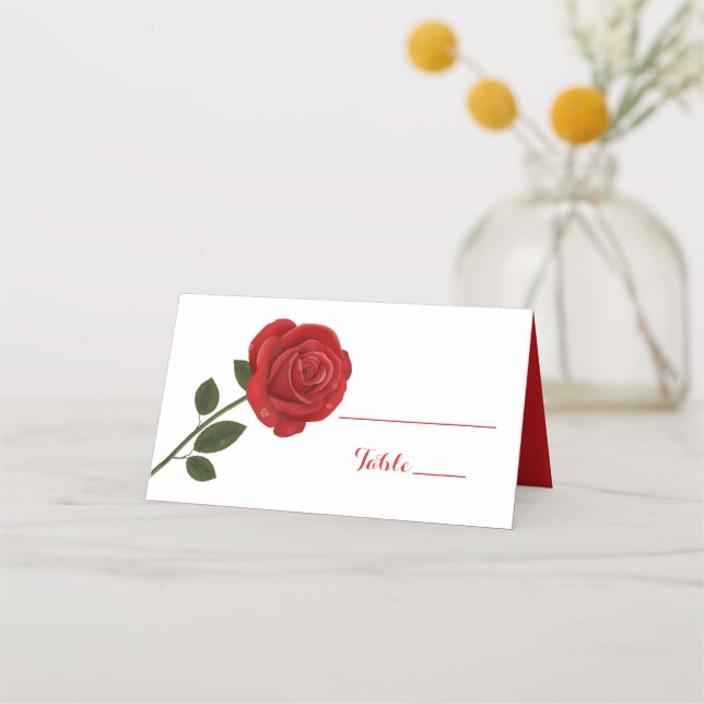Tarjeta De Asiento Flor rosa roja floral - Fiesta de bodas (Anverso)