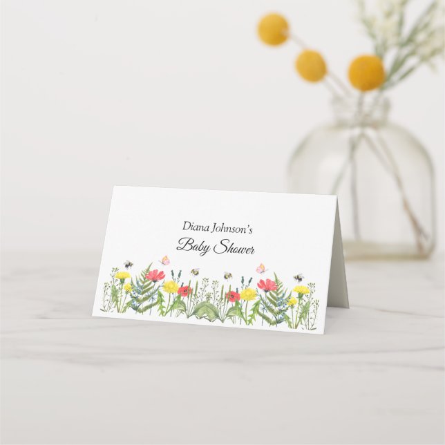 Tarjeta De Asiento Flor silvestre Baby Shower (Anverso)