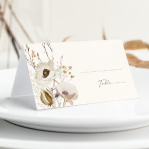 Tarjeta De Asiento Flor silvestre caprichosa   Boda doblado de marfil