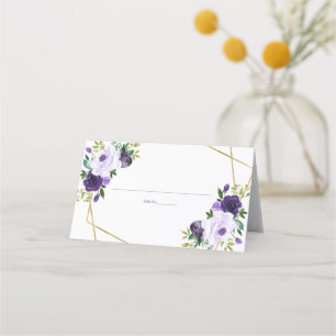 Tarjeta De Asiento Floral Acuarela Geométrica Dorada Púrpura