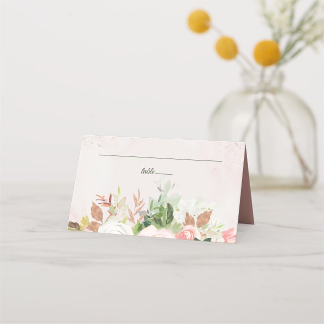 Tarjeta De Asiento Floral Acuarela Rosa Rubor y Dorado (Anverso)