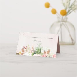 Tarjeta De Asiento Floral Acuarela Rosa Rubor y Dorado