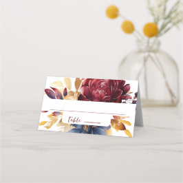 Tarjeta De Asiento Floral acuática de la Marina Borgoña de otoño