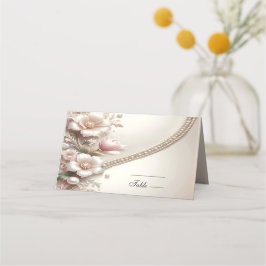 Tarjeta De Asiento Floral and Pearl Embellishments Place Card