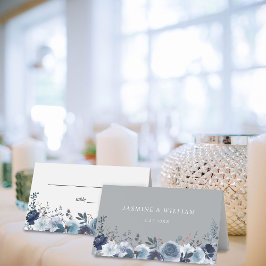 Tarjeta De Asiento Floral azul y marina - azul y gris