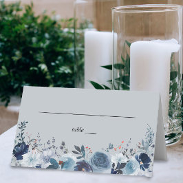 Tarjeta De Asiento Floral azul y marina - gris azul