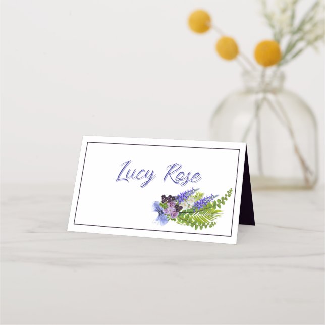 Tarjeta De Asiento Floral azul y violeta (Anverso)