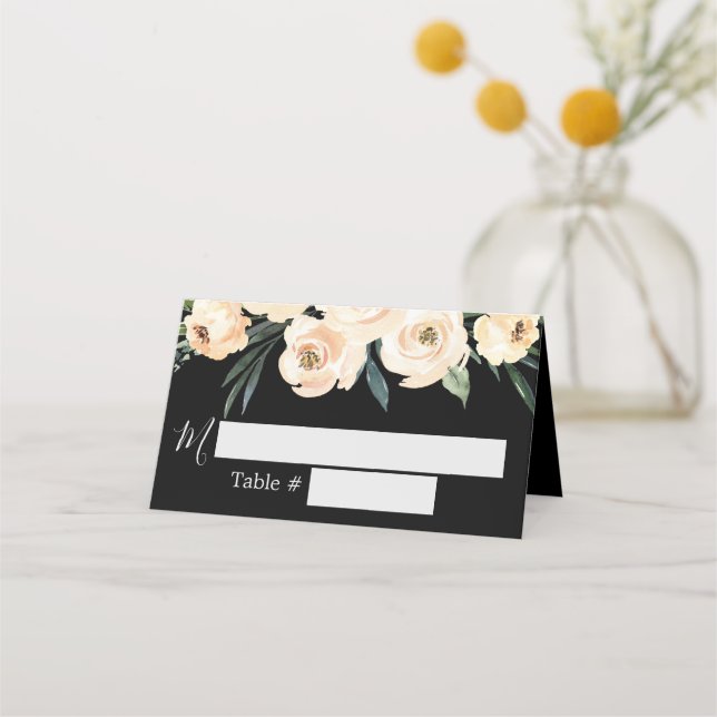 Tarjeta De Asiento Floral Beige Black Boda Place Card (Anverso)
