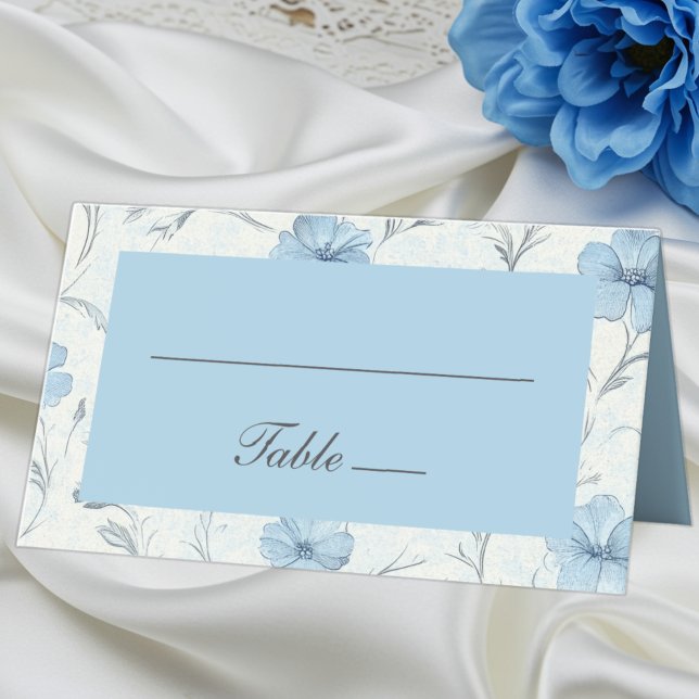 Tarjeta De Asiento Floral Blue Country Garden Elegant Wedding Escort (Subido por el creador)