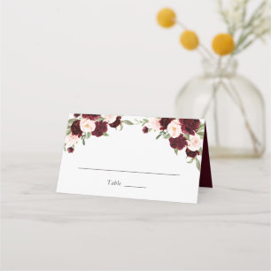 Tarjeta De Asiento Floral Borgoña Rubor Greenery Elegante Boda