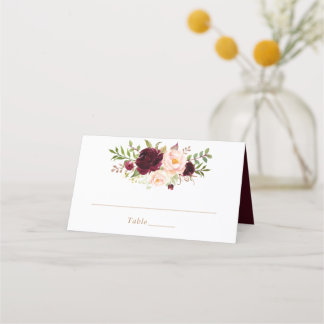 Tarjeta De Asiento Floral Burgundy Rubor Greenery Elegant Place Card