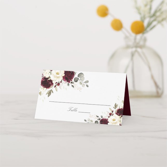 Tarjeta De Asiento Floral Burgundy White Greenerenery Elegante Tarjet (Anverso)