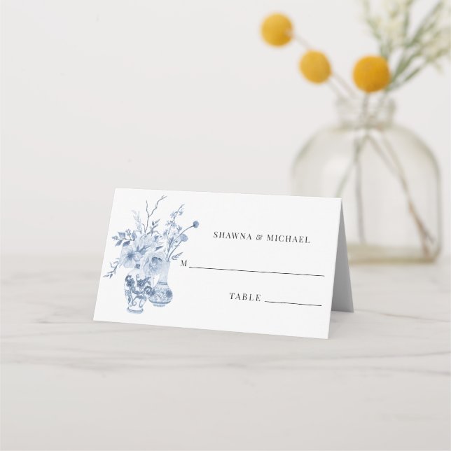 Tarjeta De Asiento Floral Classic Blue and White Wedding Recepción (Anverso)