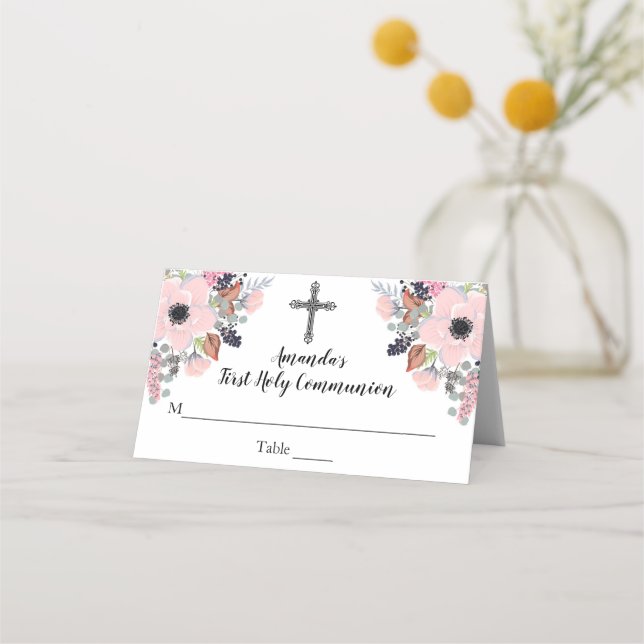 Tarjeta De Asiento Floral Cross First Community Personalizado Place C (Anverso)