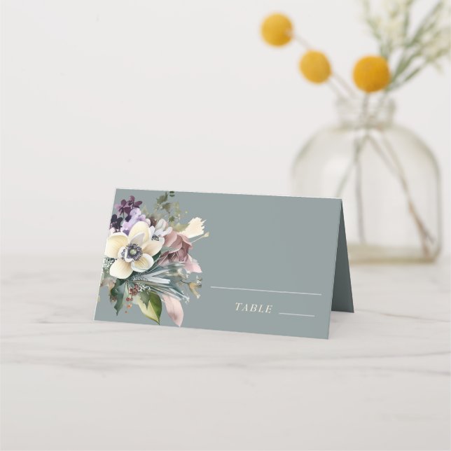 Tarjeta De Asiento Floral de invierno | Boda de vacaciones (Anverso)