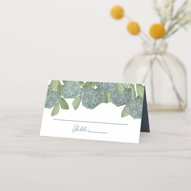 Tarjeta De Asiento Floral Dusty Blue Hydrangea Simple Elegante (Anverso)