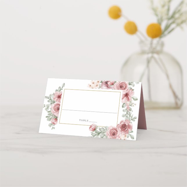 Tarjeta De Asiento Floral Dusty Rosa Elegant Wedding Place Card (Anverso)