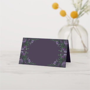 Tarjeta De Asiento Floral Elegante Boda Gótica Morado Oscuro