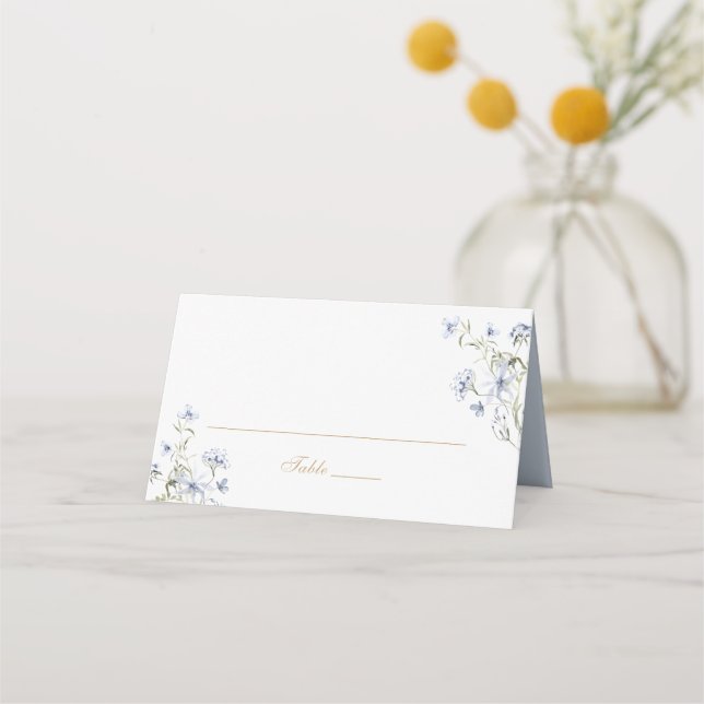 Tarjeta De Asiento Floral elegante Dusty Blue Boda Place Card (Anverso)